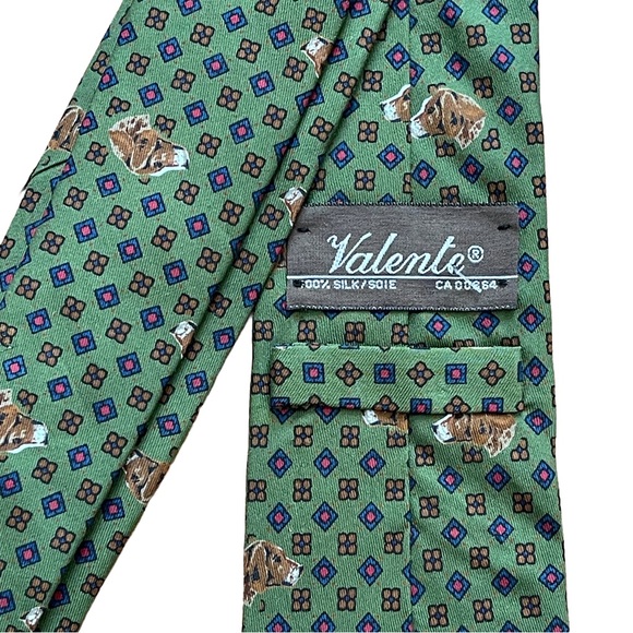 Valente Vintage Designer Silk Tie - Hunting Dog & Geometric Pattern - Picture 2 of 4